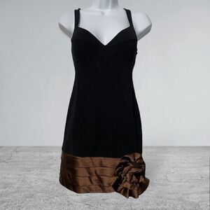 Basix II Mini Pleated Floral‎ Cocktail Dress Size 0 Black And  Brown